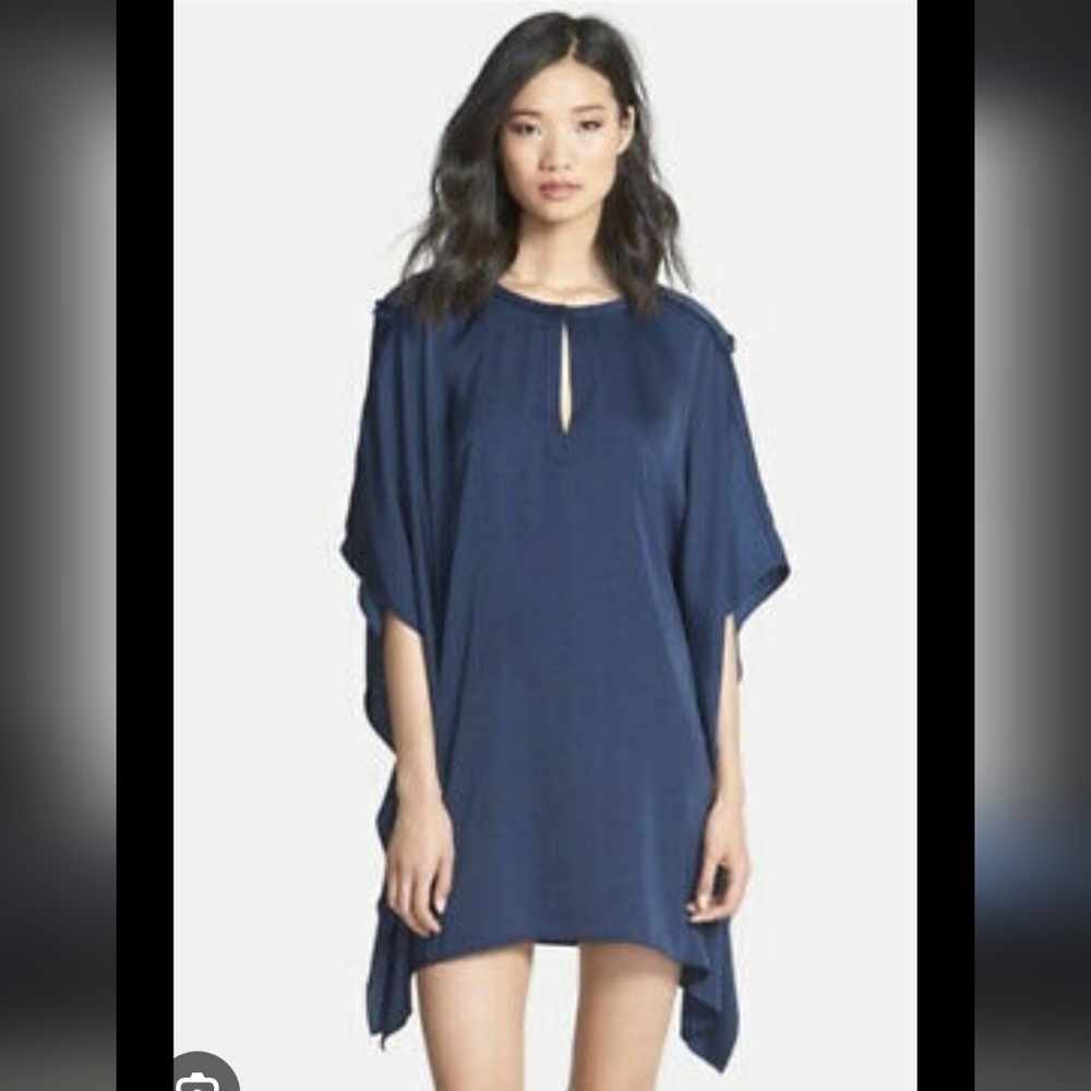 BCBGMaxAzria Satin Minidress Or Tunic Top Butterfly Sleeves Blue Sz XS